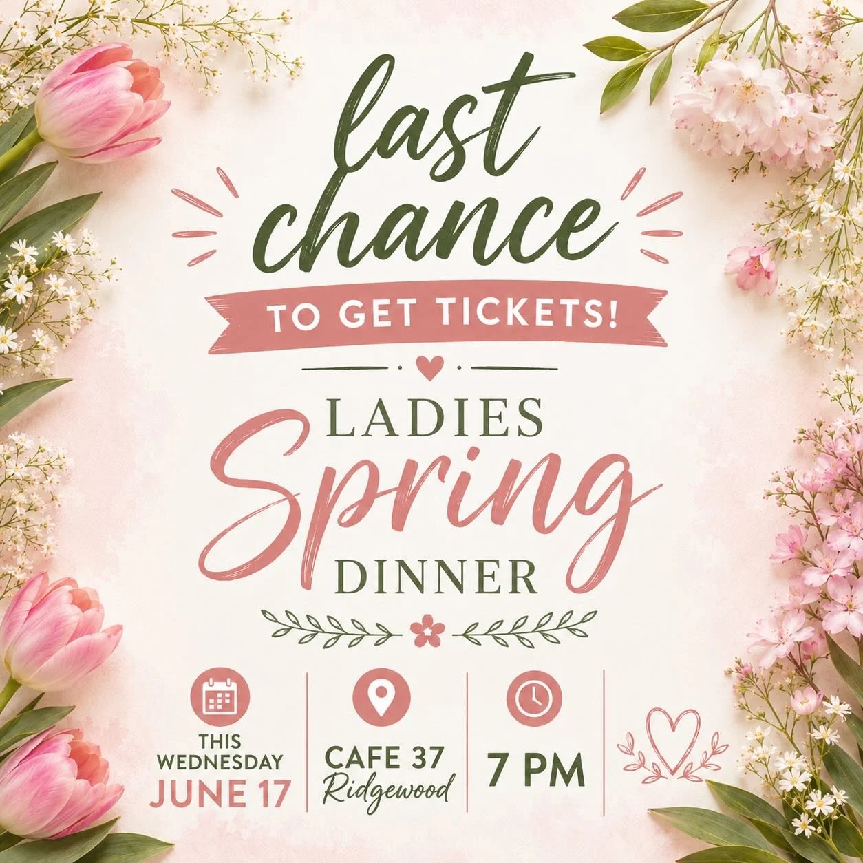 Don&rsquo;t miss out on our last event of the season! Get your tickets at www.ridgewoodnewcomers.com/events