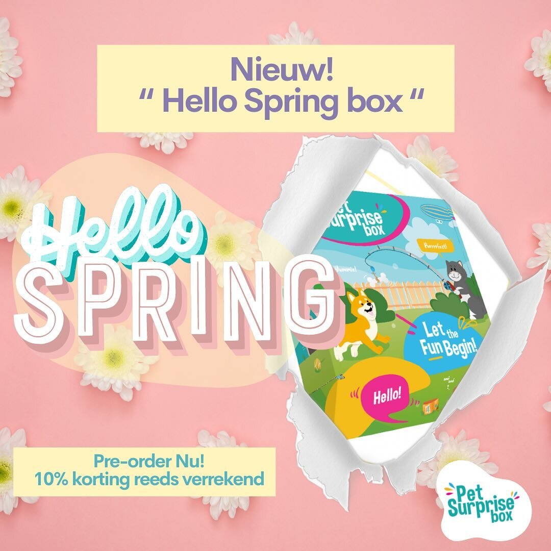 Hello Spring 🌸🌼
Is jouw harige vriend klaar om de lente in stijl te verwelkomen? Met onze Hello Spring Box hoef je niet verder te zoeken! Deze speciale box is gevuld met de leukste speeltjes en kwalitatieve snacks. 🐰☀️

Onze Box zal zowel jou als 