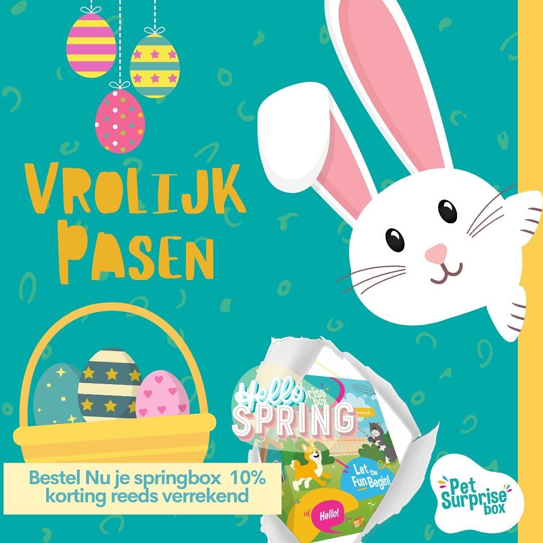 🐰🌼 Vrolijk Pasen! Laat de kleuren van de lente je dag opfleuren! 🌷 Geniet van heerlijke lekkernijen en gezelligheid met je dierbaren. 
En vergeet niet om onze lentebox te bestellen voor een extra dosis lentegeluk! 🎁 voor een feestelijke traktatie