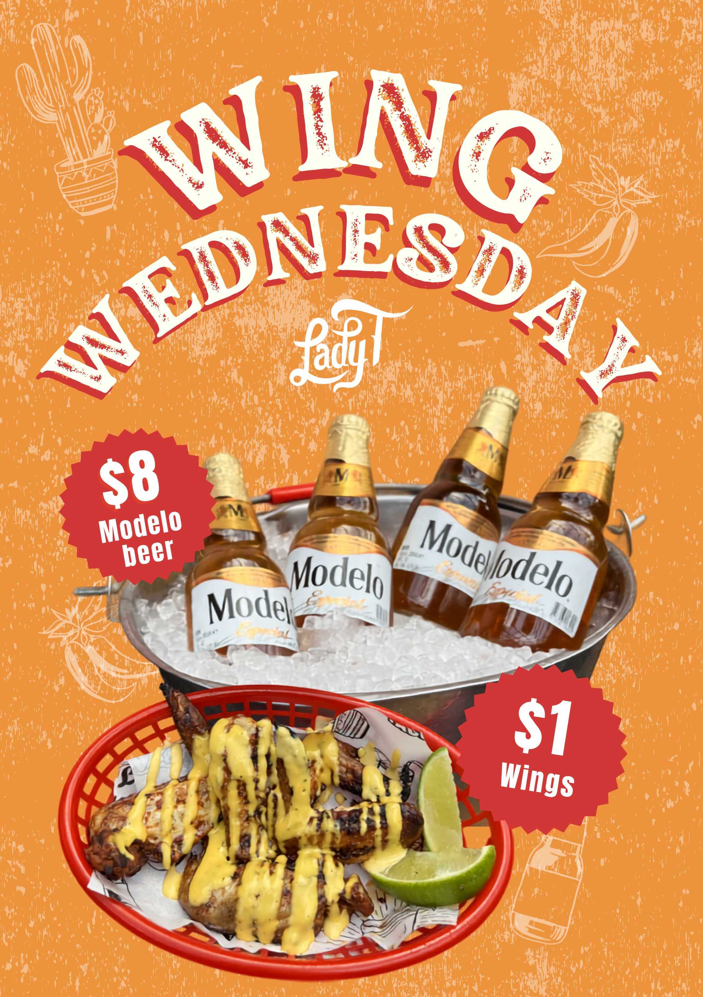 $8 modelo beer $1 wing Wednesday