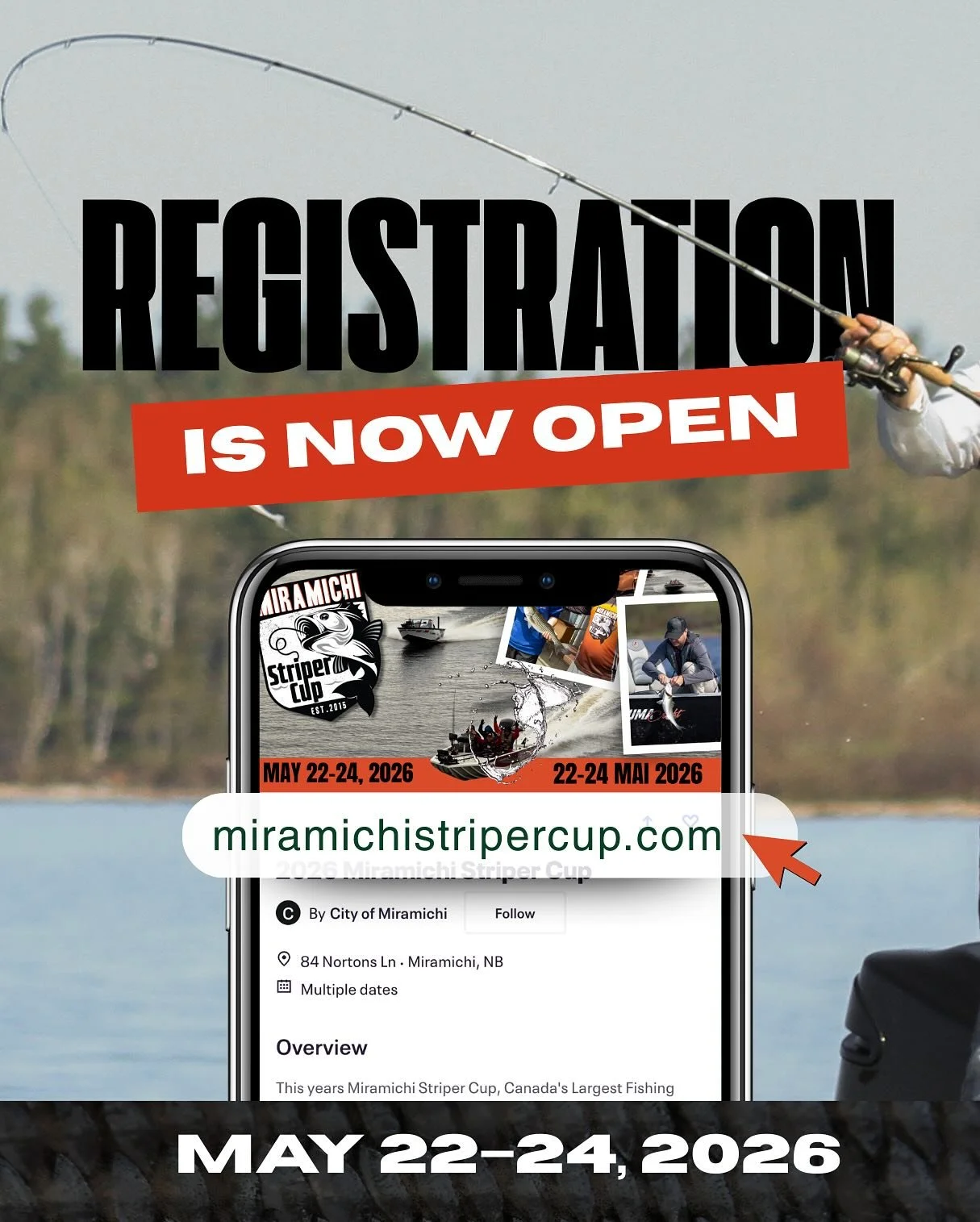 REGISTRATION IS NOW OPEN! 🎣

The countdown to the Miramichi Striper Cup 2026 starts NOW &mdash; and you don&rsquo;t want to miss this year.

Lock in your spot and you&rsquo;ll be entered into our Early Bird Prize Draws, including:

🎁 $1,000 FXR Gif