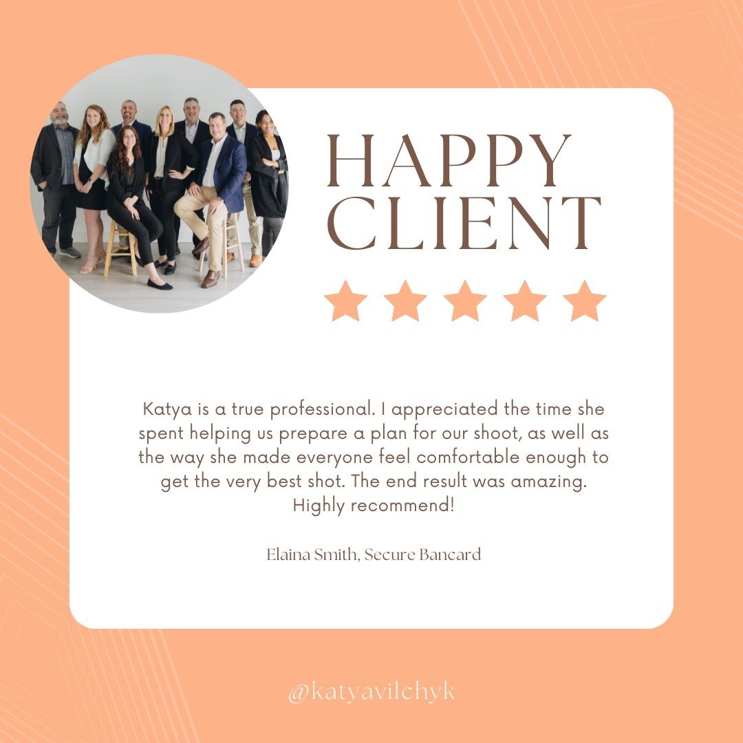 Thank you Secure Bancard for a 5 star Google Review:

Katya is a true professional. I appreciated the time she spent helping us prepare a plan for our shoot, as well as the way she made everyone feel comfortable enough to get the very best shot. The 
