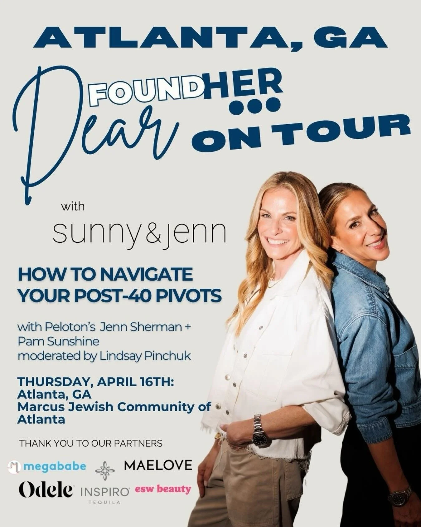 I am so excited about this one. @dearfoundher on Tour with @pelotonjenn and Pam Sunshine is coming to Atlanta and it is exactly the night out we all deserve. 

Real talk about health, careers, style, and life after 40 &mdash; from two women who make 