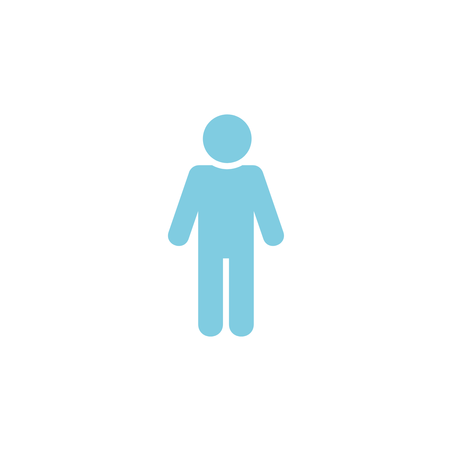 Blue icon of a person with dotted lines pointing to parts of the body, indicating health or body health diagram.