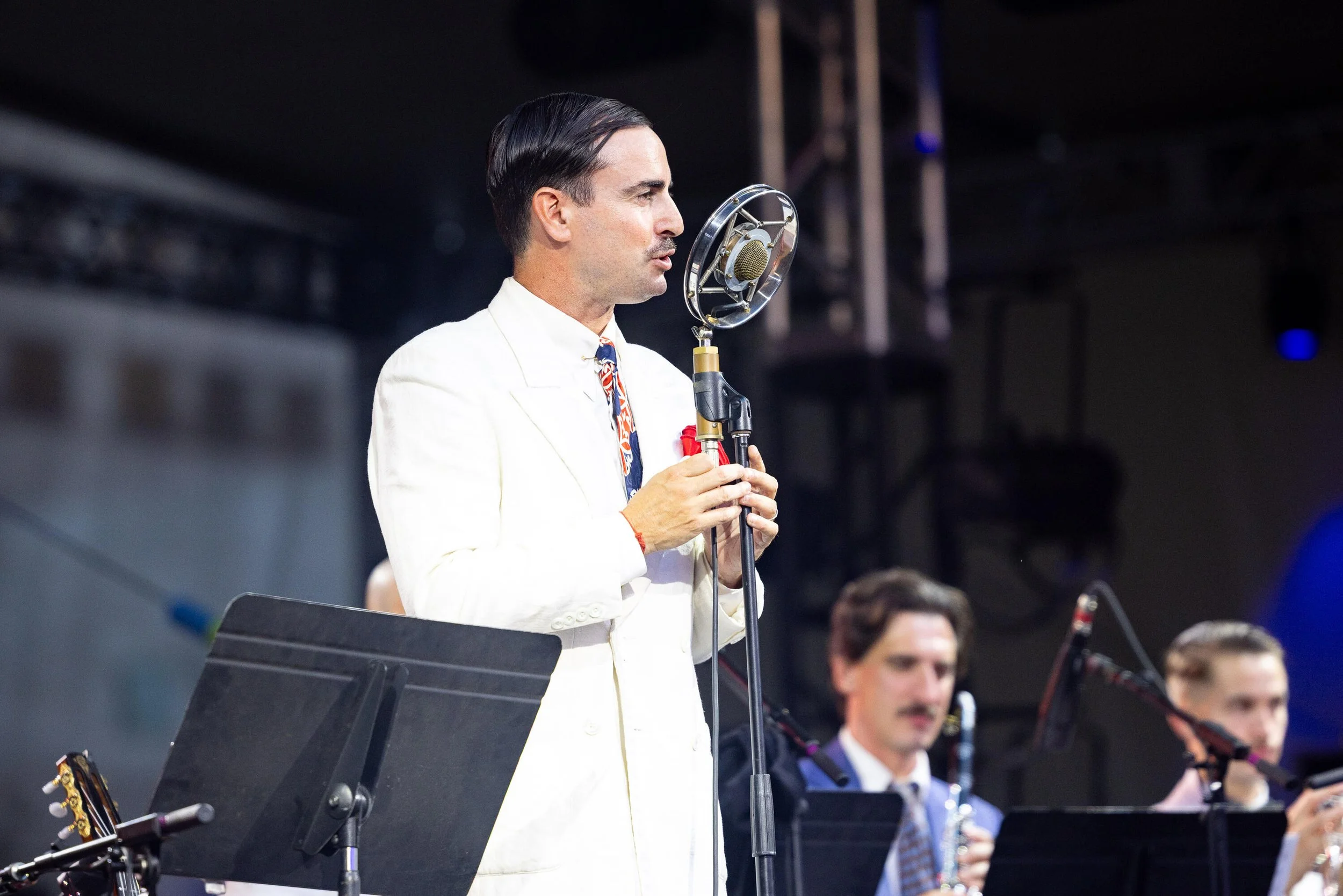 Charlie Roman singing with his vintage jazz band at Lincoln Center in New York City