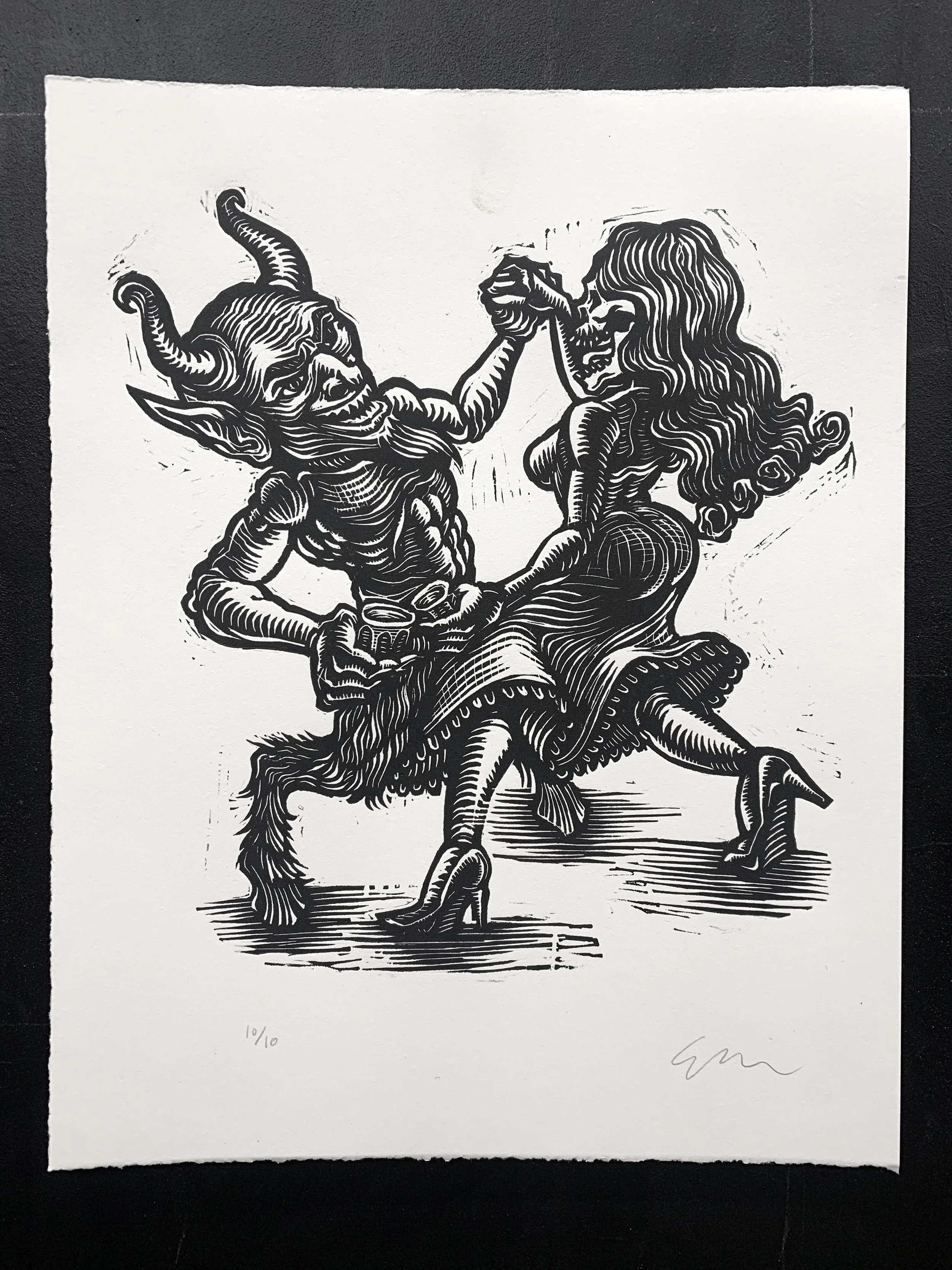 Dance with the Devil relief print