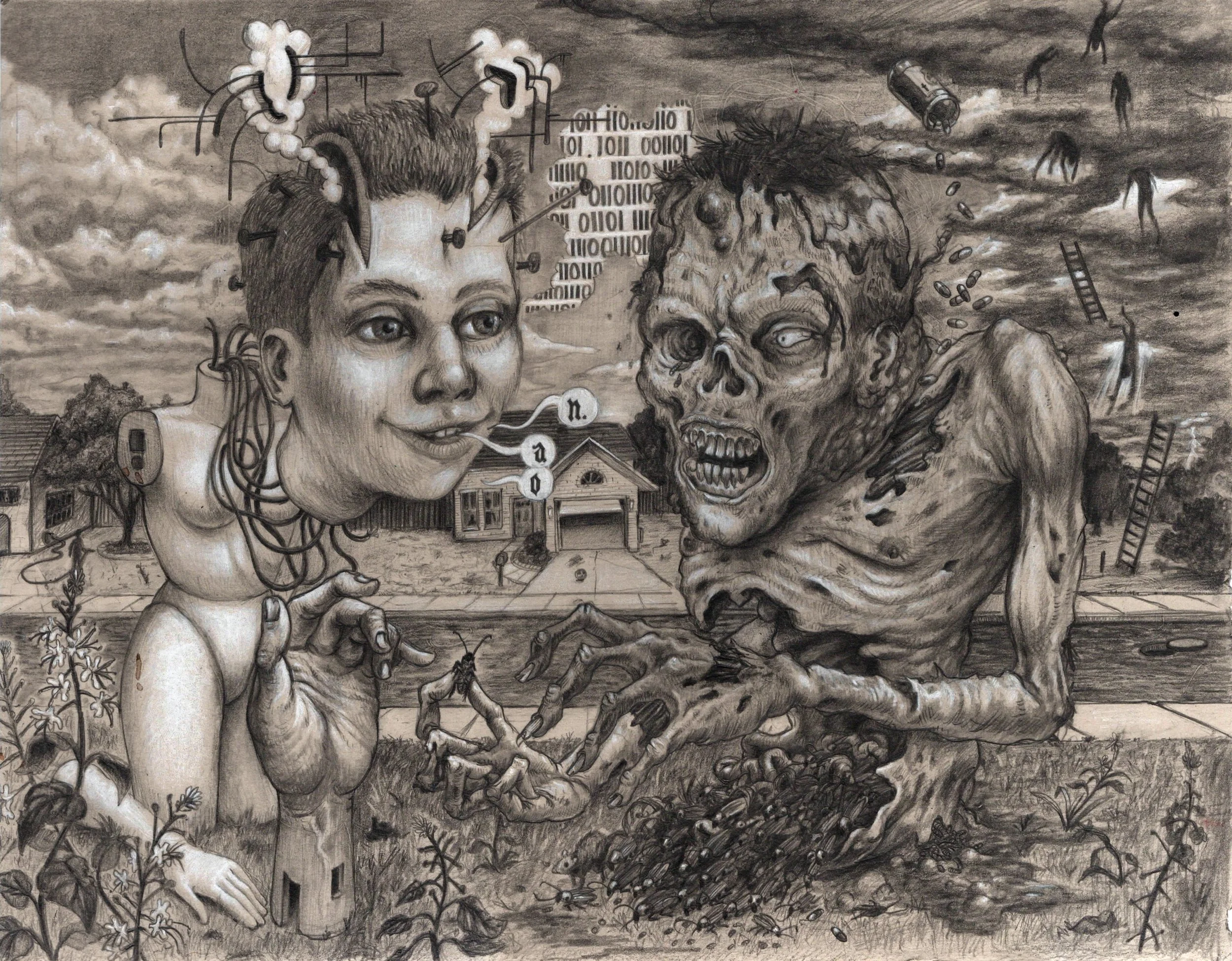 Floxed, Graphite and White Charcoal on 11x14" paper