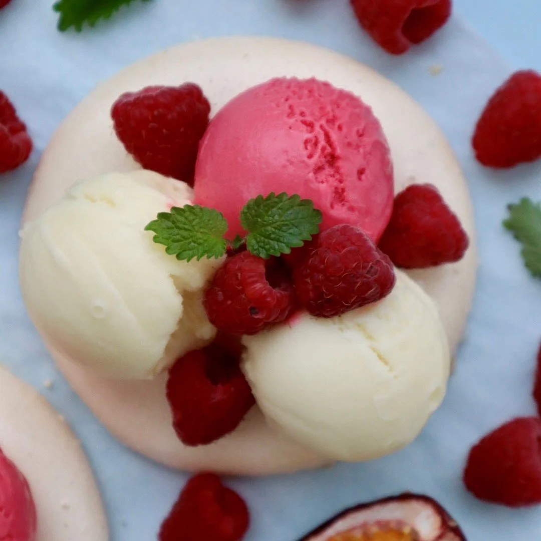 Minipavlova med sorbet