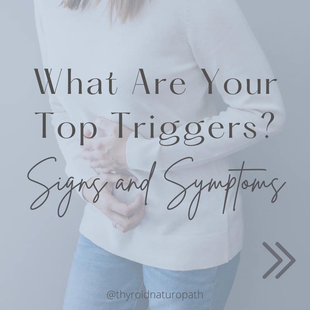 What are your top thyroid triggers?

Signs and Symptoms:

Leaky Gut
💩 Fatigue
💩 Brain fog
💩 Joint and muscle pain
💩 Skin issues such as acne, eczema, or rashes

Inflammation
🔥 Fatigue
🔥 Body aches and pains, back pain, knee pain
🔥 Difficulty l