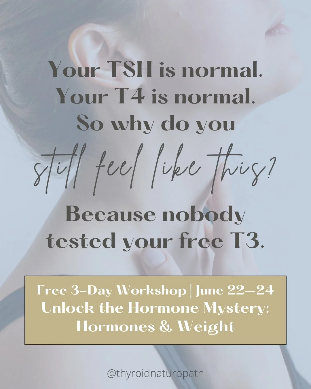 Here&rsquo;s something most women with thyroid conditions don&rsquo;t know:
 
Your TSH can look completely normal. Your T4 can look completely normal.
 
And you can still have a slow metabolism, fatigue, brain fog, and unexplained weight gain.
 
Why?