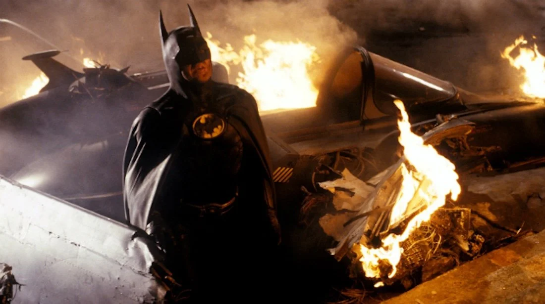 BATMAN (1989) Batman in wreckage