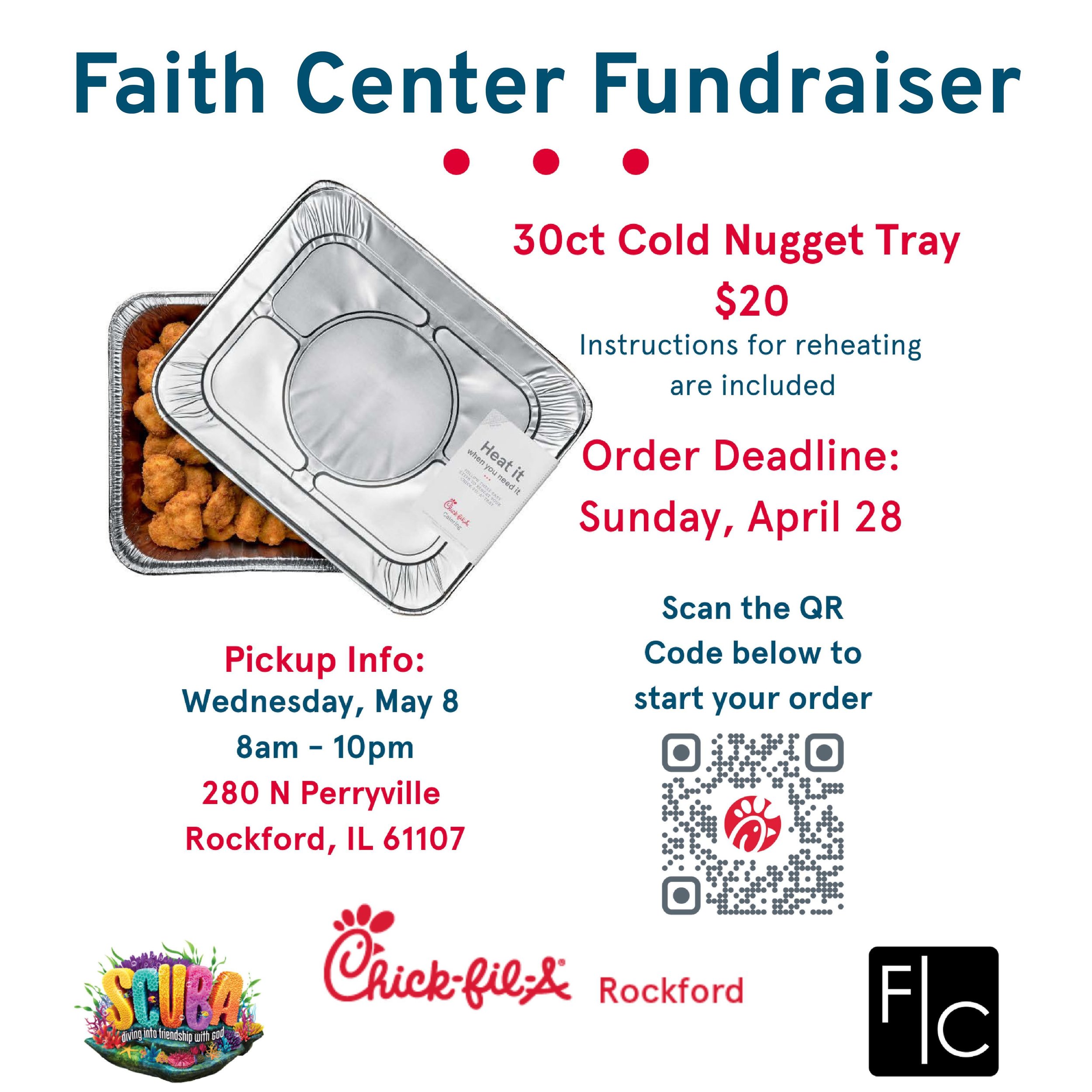 Have you heard!?
We are raising funds for our upcoming Vacation Bible School! We are having a 30count nugget fundraiser that ends this Sunday, April 28th!
20% of each sale goes to our VBS fund

Here&rsquo;s how it works:
Place an order with us either