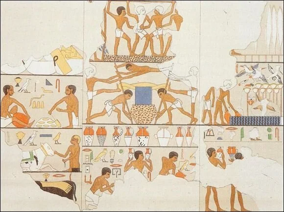 Hieroglyphics depicting the brewing process in the Ancient Egyptian Empire