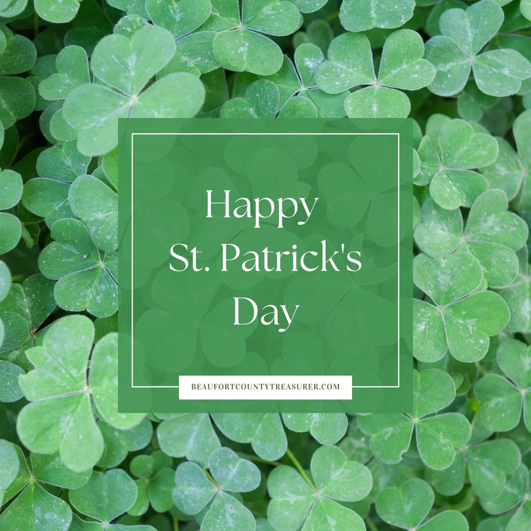 🍀 ¡Feliz Día de San Patricio desde la Oficina del Tesorero del Condado de Beaufort! 🍀

¡Que tengáis un día lleno de suerte, risas y, quizá, un poco de verde! 

💻 **¿Tenéis alguna pregunta?** – Visitad BeaufortCountyTreasurer.com

Brindemos por un día de...
