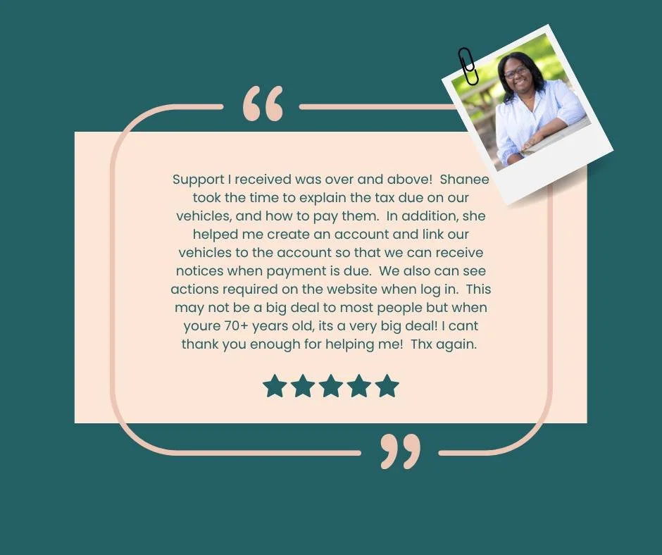 💬 Hear what our taxpayers are saying about our team!

At the Treasurer&rsquo;s Office, one of our core values is to serve with passion and our staff brings that to life every day.

Shoutout to Shanee for leading by example and delivering exceptional