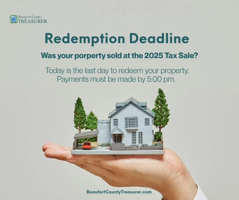 🚨 FINAL REDEMPTION DEADLINE APPROACHING 🚨

If your property was sold at the 2025 Delinquent Tax Sale, the final day to redeem your property is TODAY.

📅 Redemption Deadline:
5:00 PM on Wednesday, October 7, 2026

Property owners whose property was