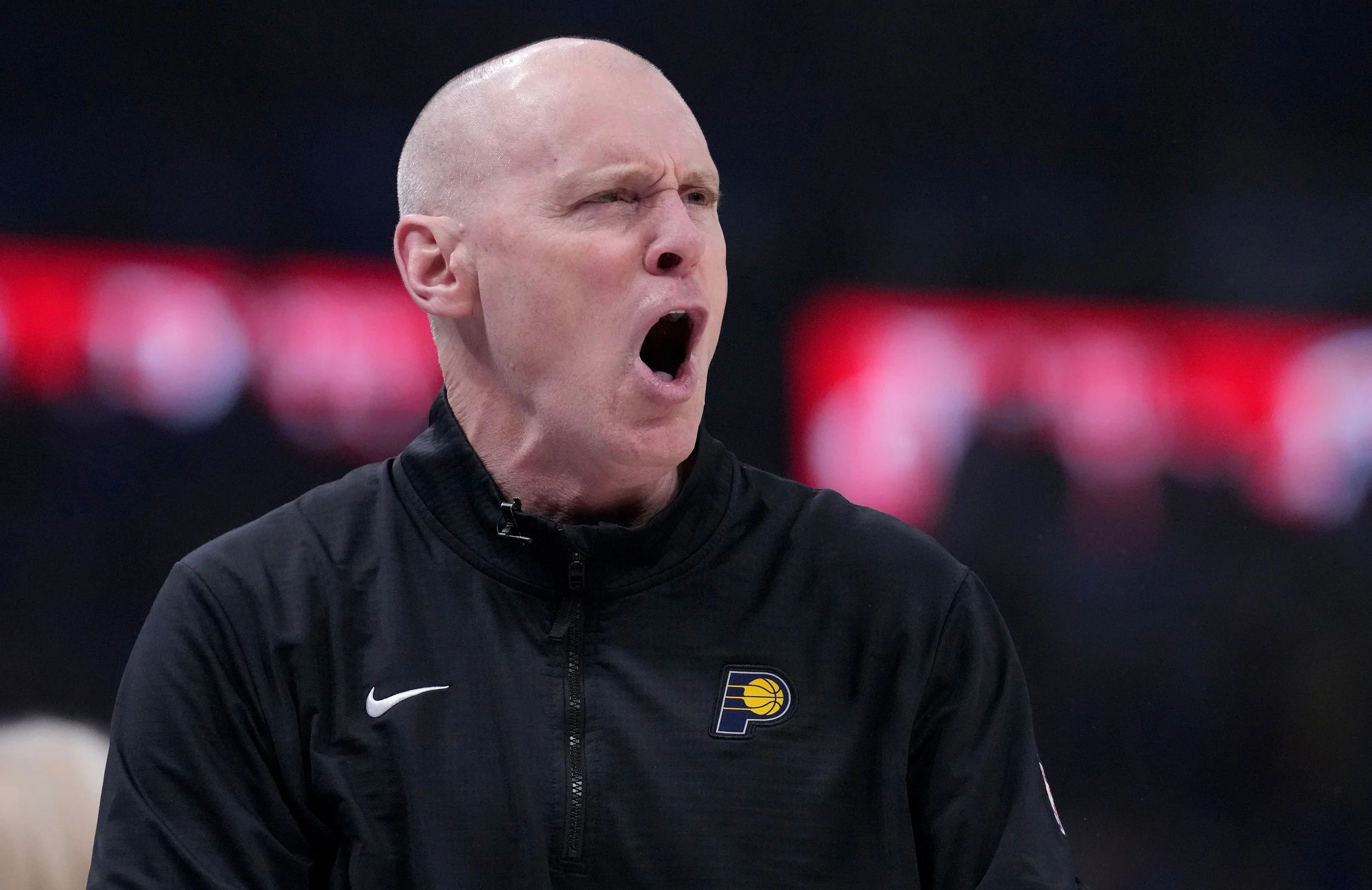  Indiana Pacers head coach Rick Carlisle yells at a referee Monday, June 16, 2025, during Game 5 of the NBA Finals at Paycom Center in Oklahoma City. 