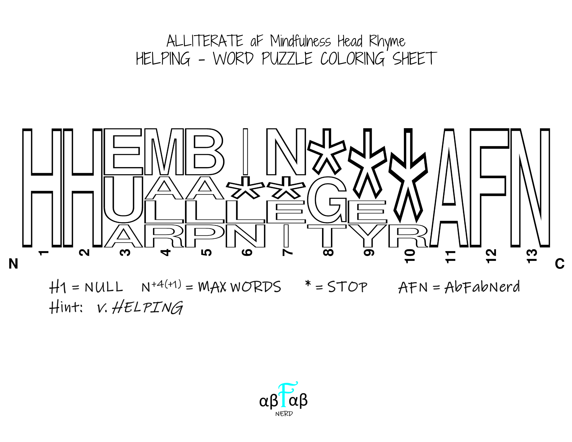 HELPING Alliteration WORD PUZZLE Coloring Sheets Daily Affirmations Digital Download Mental Health Mindfulness Printable PDF