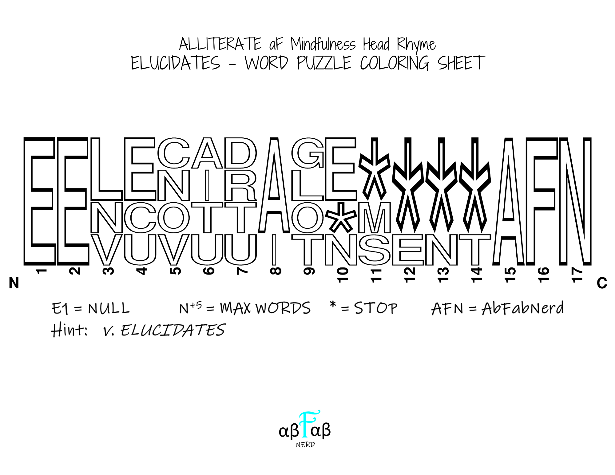ELUCIDATES Alliteration WORD PUZZLE Coloring Sheet Daily Affirmations Digital Download Mental Health Mindfulness Printable PDF