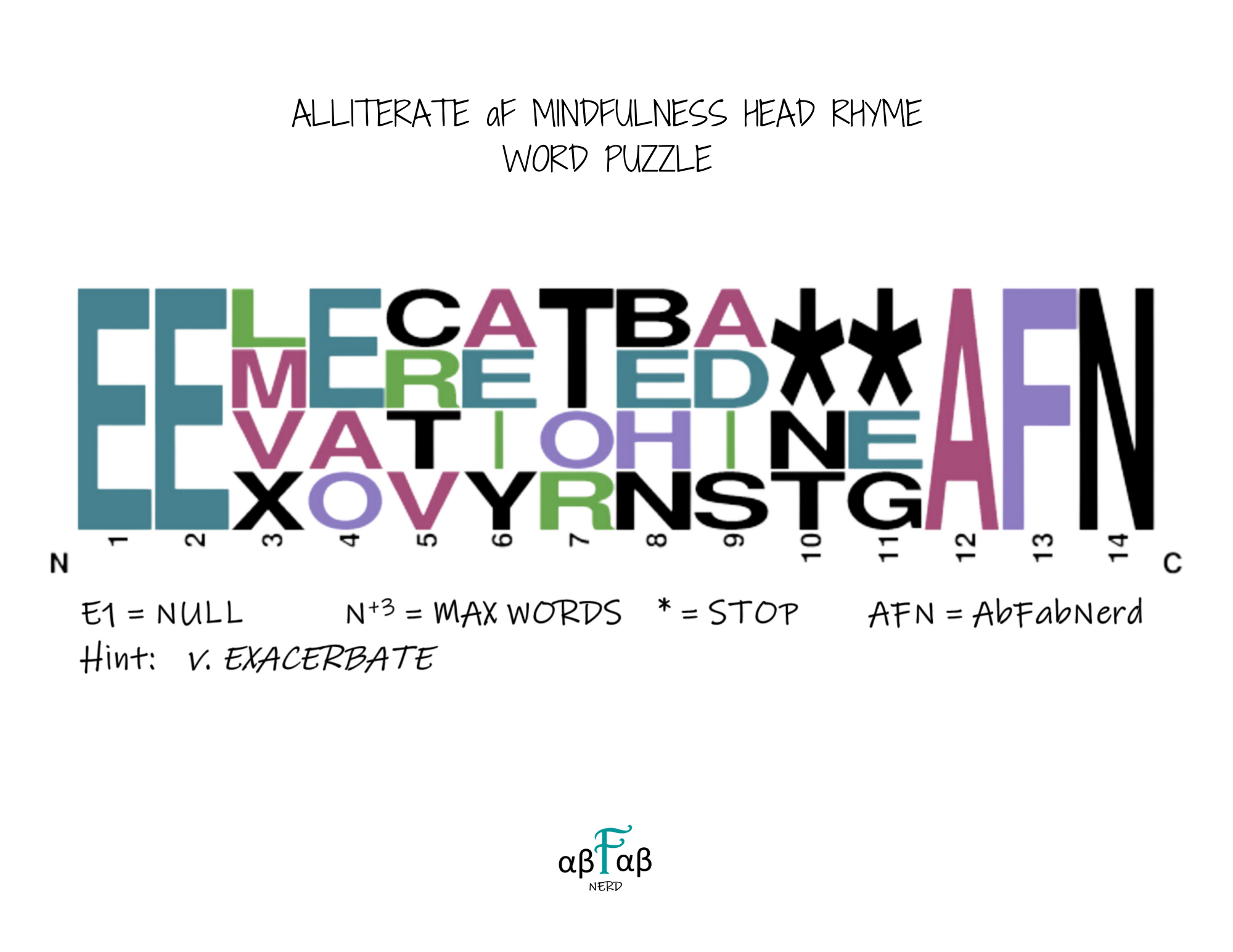 EXACERBATE Alliteration WORD PUZZLE Daily Affirmations Digital Download Mental Health Mindfulness Printable PDF