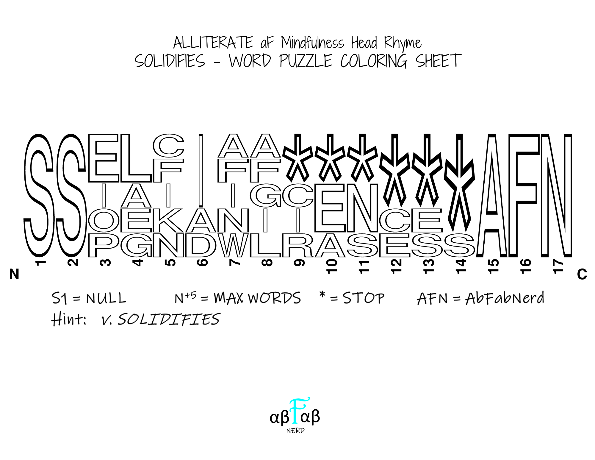 SOLIDIFIES Alliteration WORD PUZZLE Coloring Sheet Daily Affirmations Digital Download Mental Health Mindfulness Printable PDF