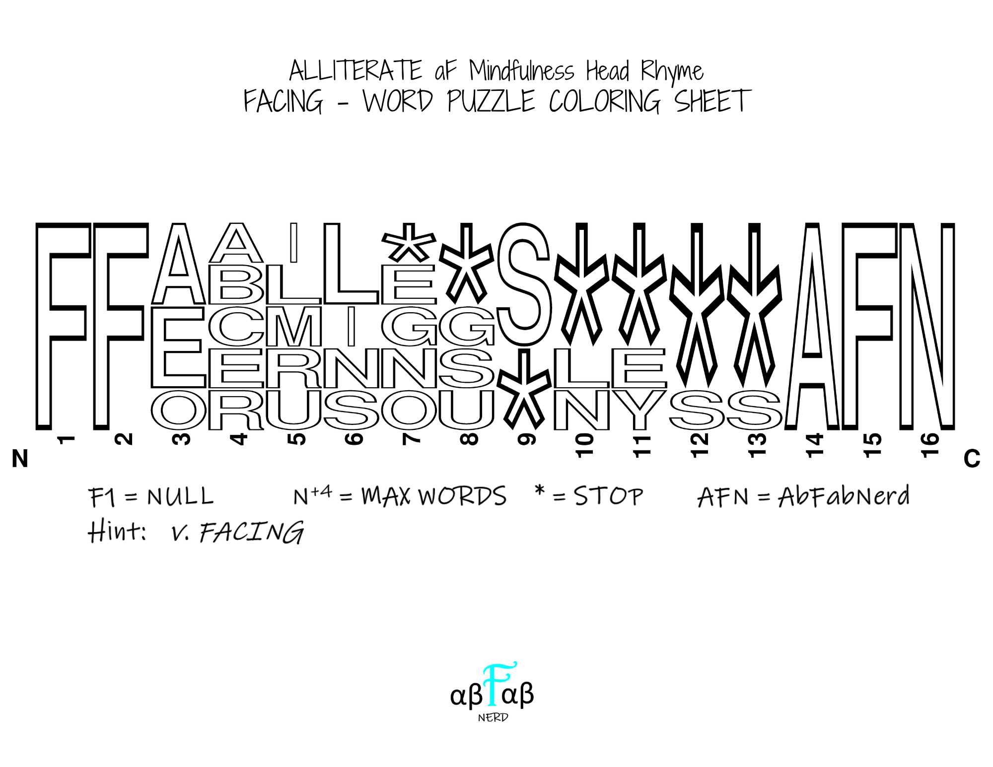 FACING Alliteration WORD PUZZLE Coloring Sheets Daily Affirmations Digital Download Mental Health Mindfulness Printable PDF
