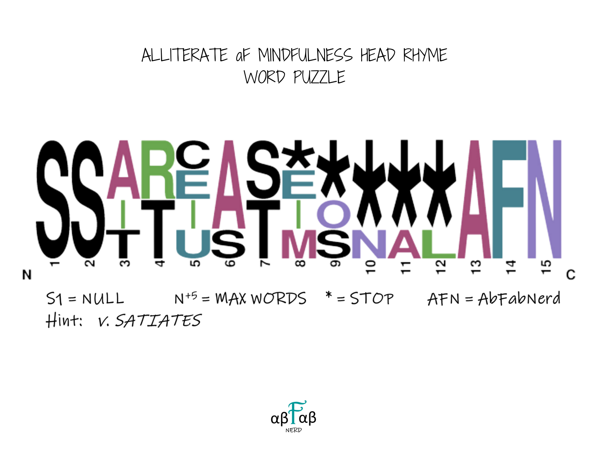 SATIATES Alliteration WORD PUZZLE Daily Affirmations Digital Download Mental Health Mindfulness Printable PDF