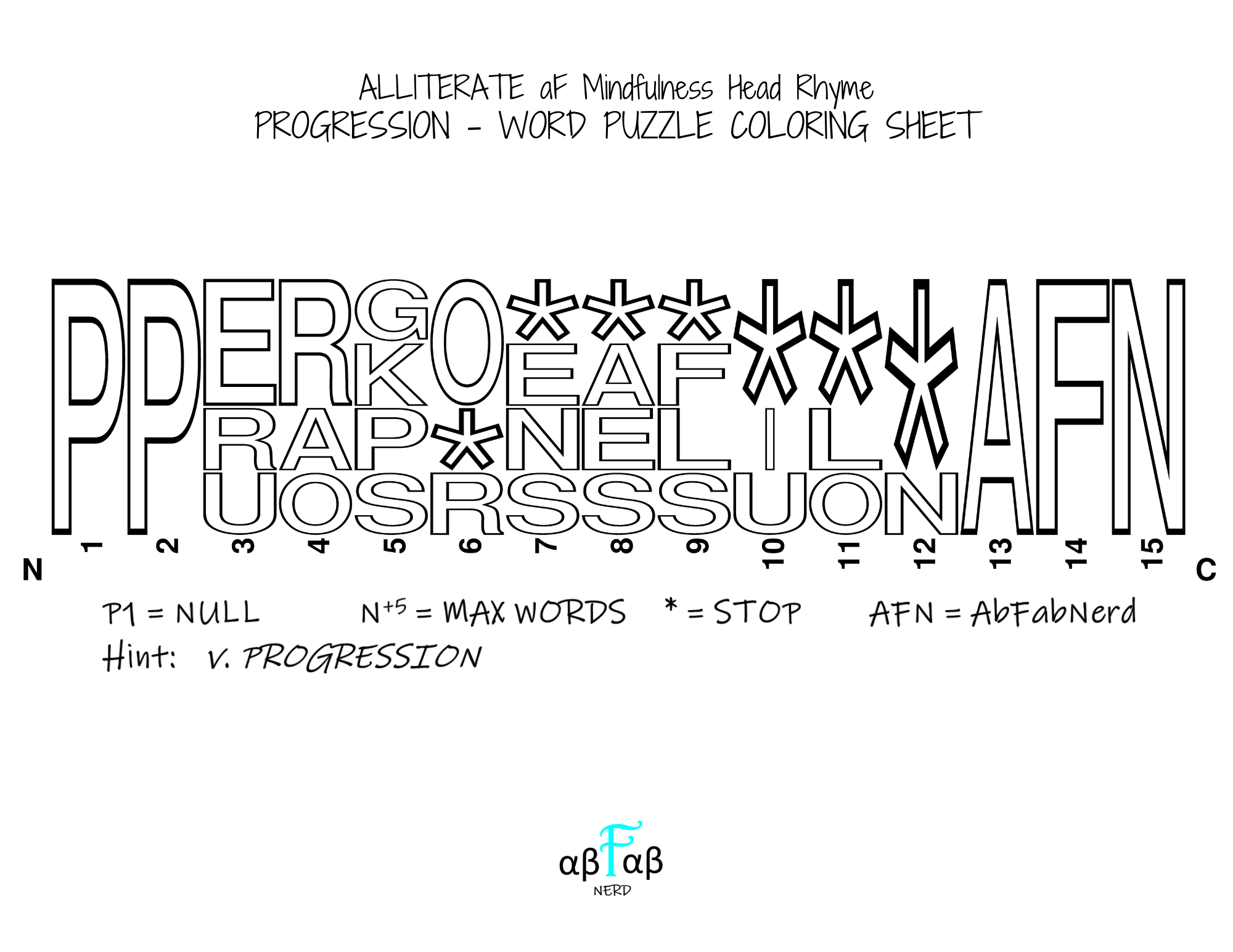 PROGRESSION Alliteration WORD PUZZLE Coloring Sheet Daily Affirmations Digital Download Mental Health Mindfulness Printable PDF