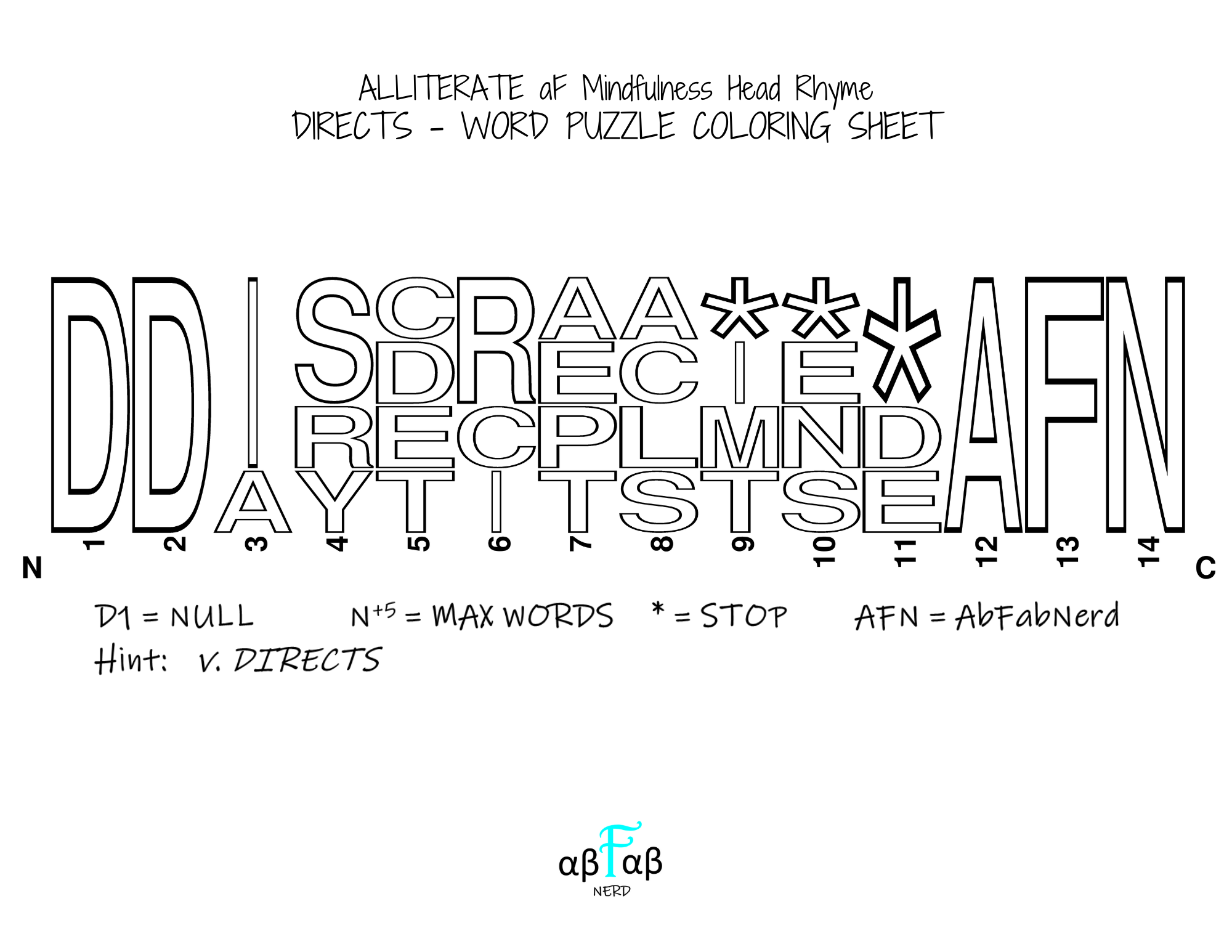 DIRECTS Alliteration WORD PUZZLE Coloring Sheet Daily Affirmations Digital Download Mental Health Mindfulness Printable PDF