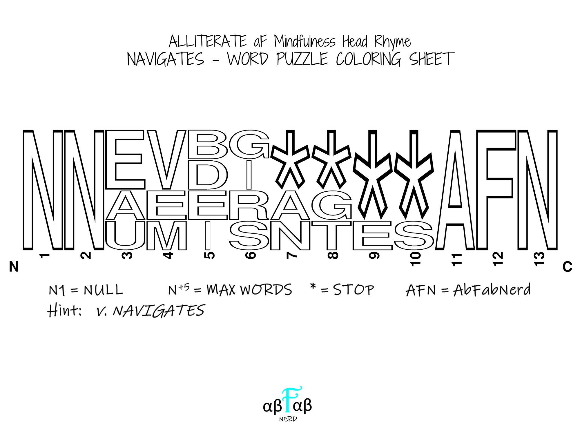 NAVIGATES Alliteration WORD PUZZLE Coloring Sheet Daily Affirmations Digital Download Mental Health Mindfulness Printable PDF