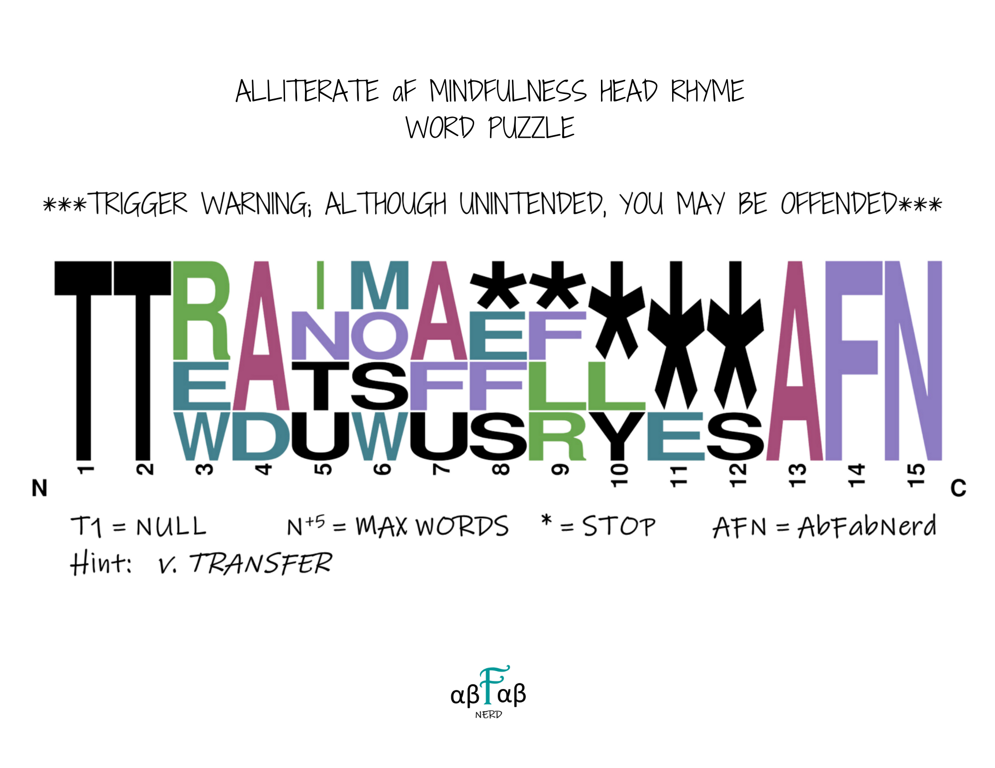 TRANSFER Alliteration WORD PUZZLE Daily Affirmations Digital Download Mental Health Mindfulness Printable PDF
