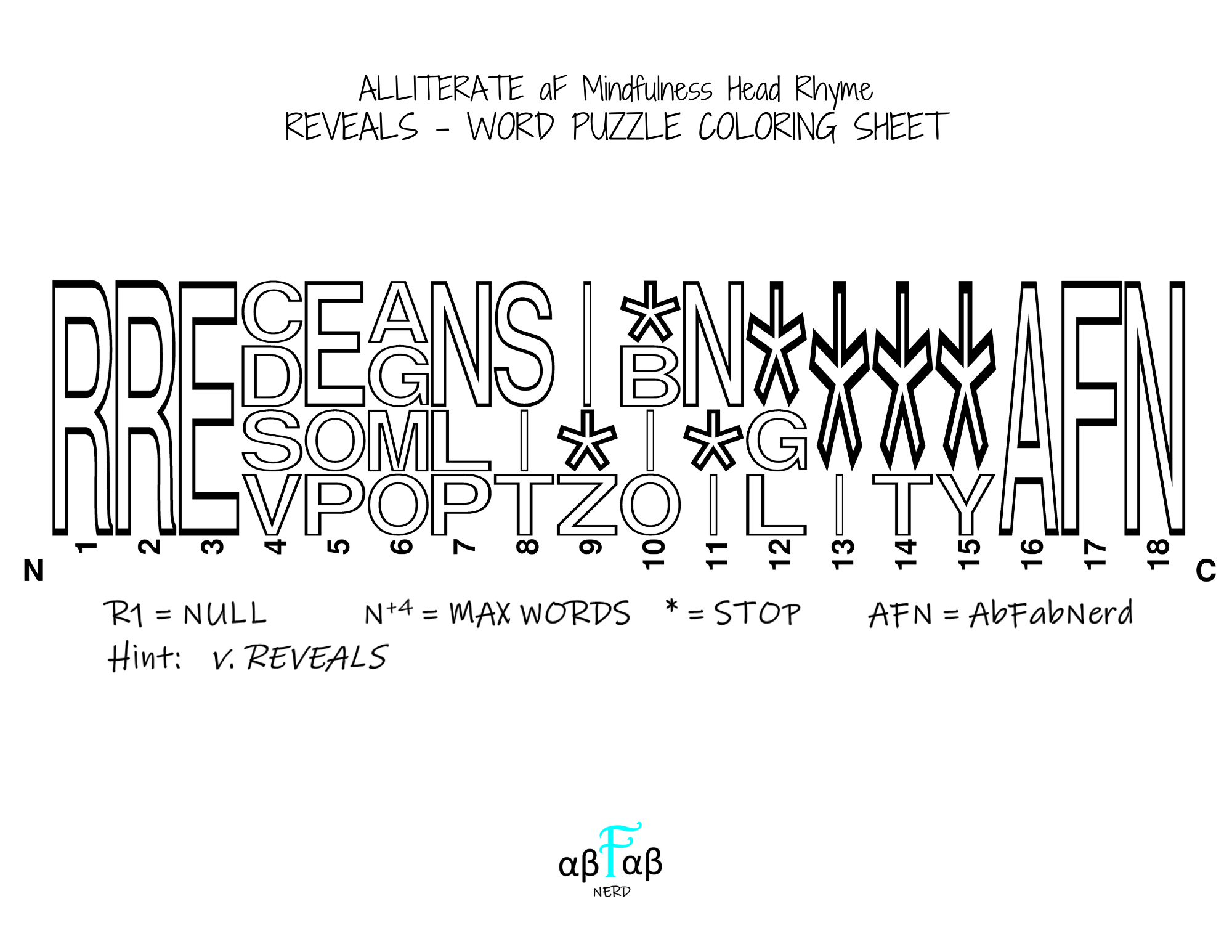 REVEALS Alliteration WORD PUZZLE Coloring Sheet Daily Affirmations Digital Download Mental Health Mindfulness Printable PDF