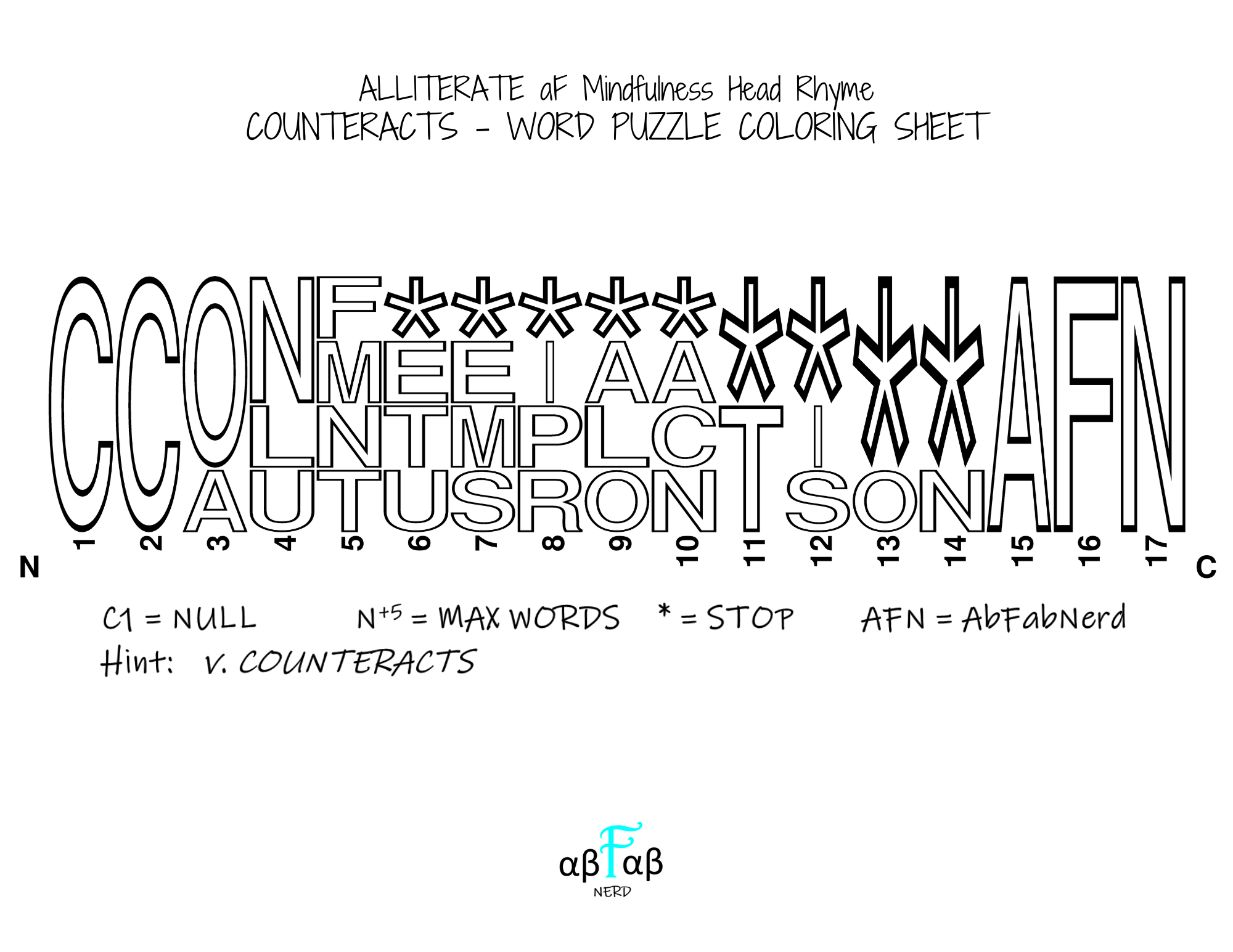 COUNTERACTS Alliteration WORD PUZZLE Coloring Sheet Daily Affirmations Digital Download Mental Health Mindfulness Printable PDF