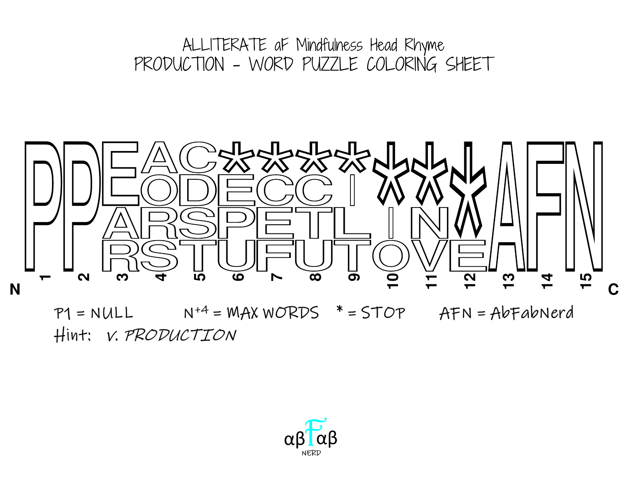 PRODUCTION Alliteration WORD PUZZLE Coloring Sheet Daily Affirmations Digital Download Mental Health Mindfulness Printable PDF