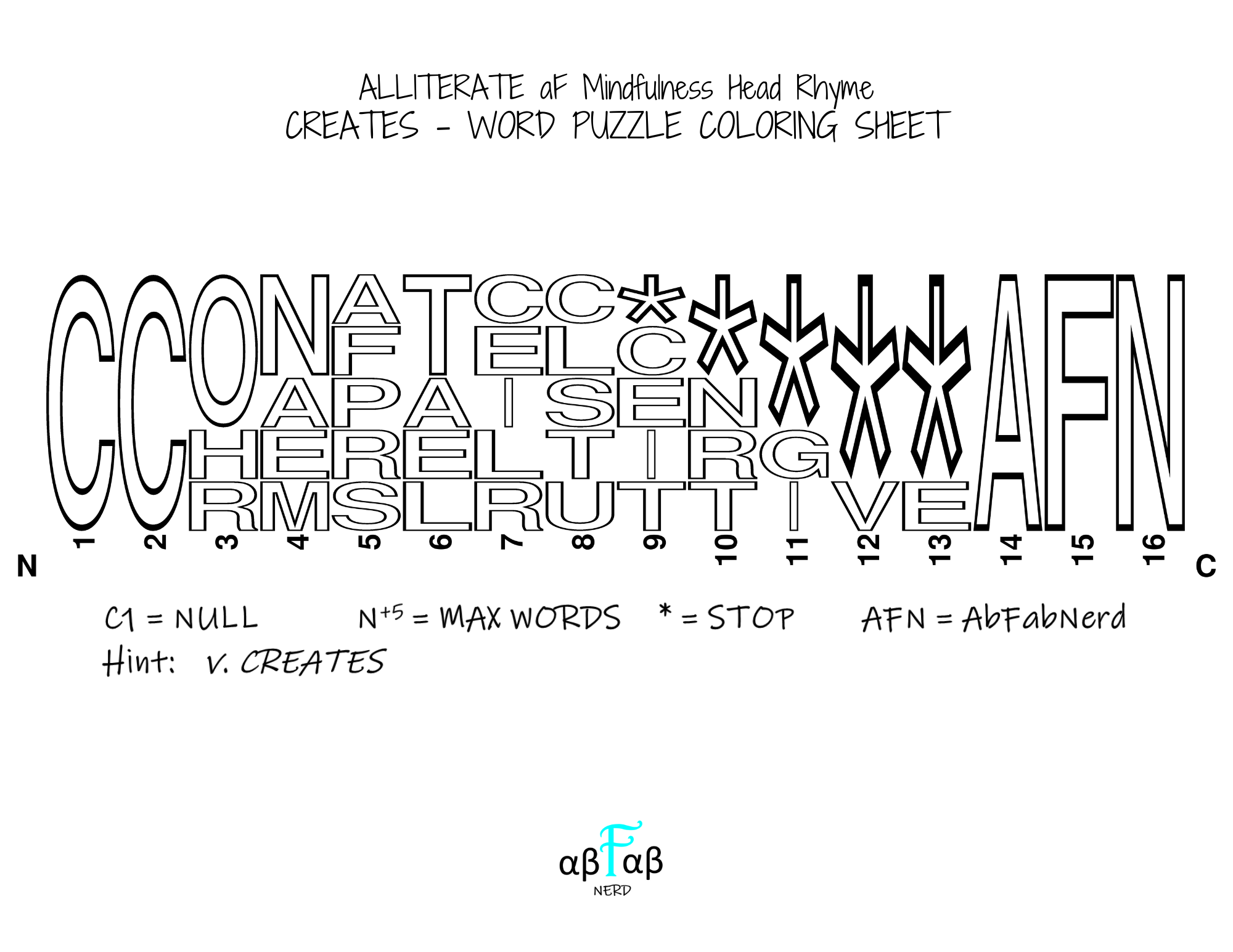CREATES Alliteration WORD PUZZLE Coloring Sheet Daily Affirmations Digital Download Mental Health Mindfulness Printable PDF