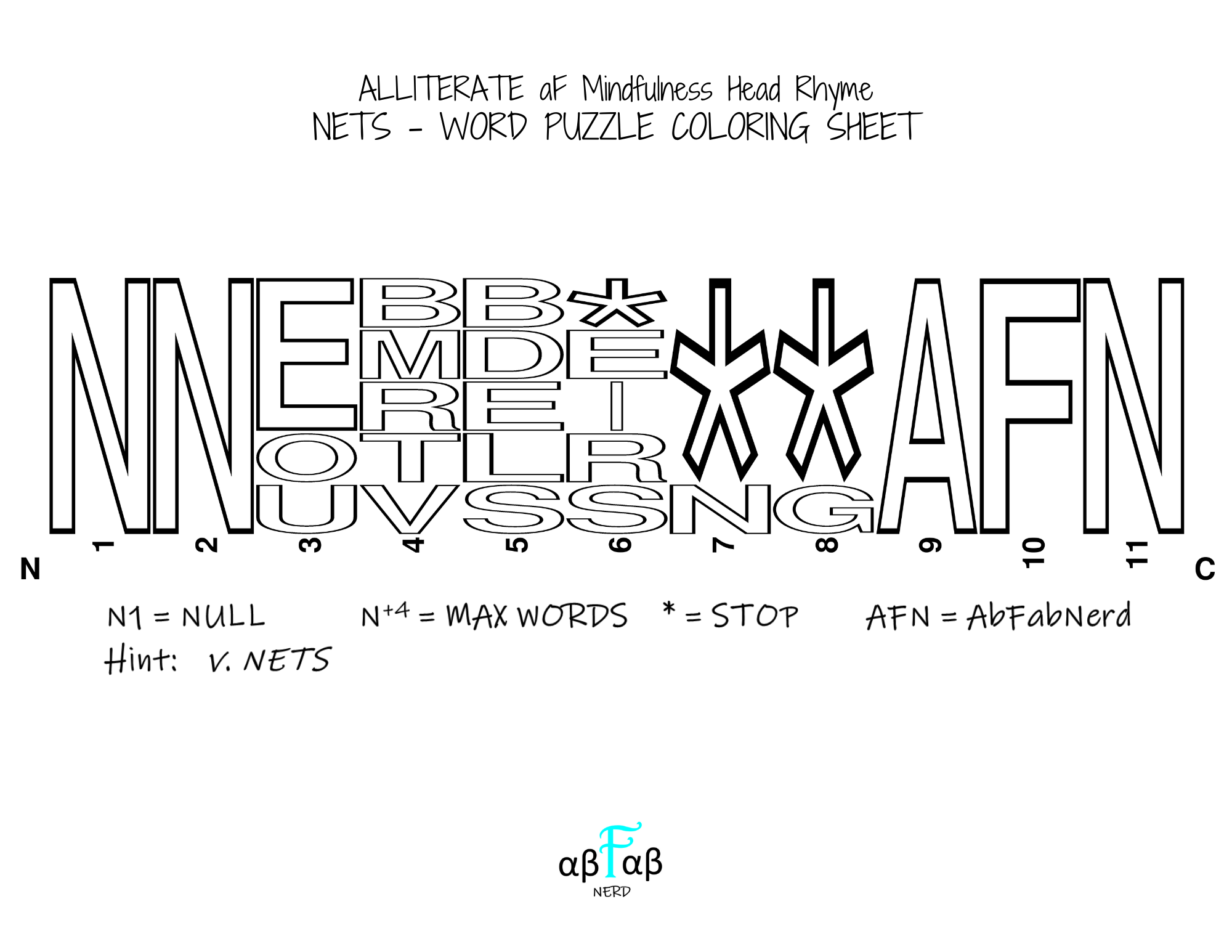 NETS Alliteration WORD PUZZLE Coloring Sheet Daily Affirmations Digital Download Mental Health Mindfulness Printable PDF