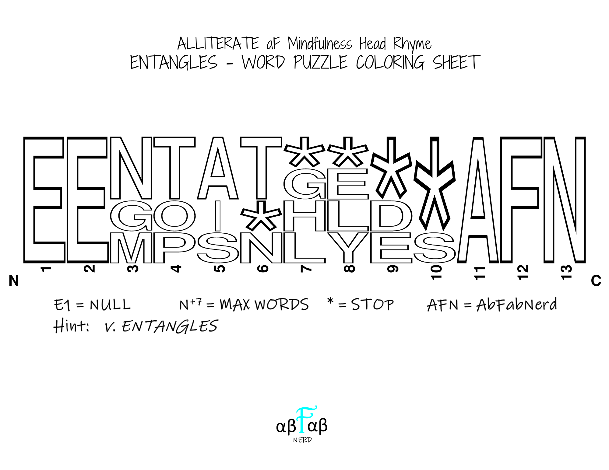 ENTANGLES Alliteration WORD PUZZLE Coloring Sheet Daily Affirmations Digital Download Mental Health Mindfulness Printable PDF