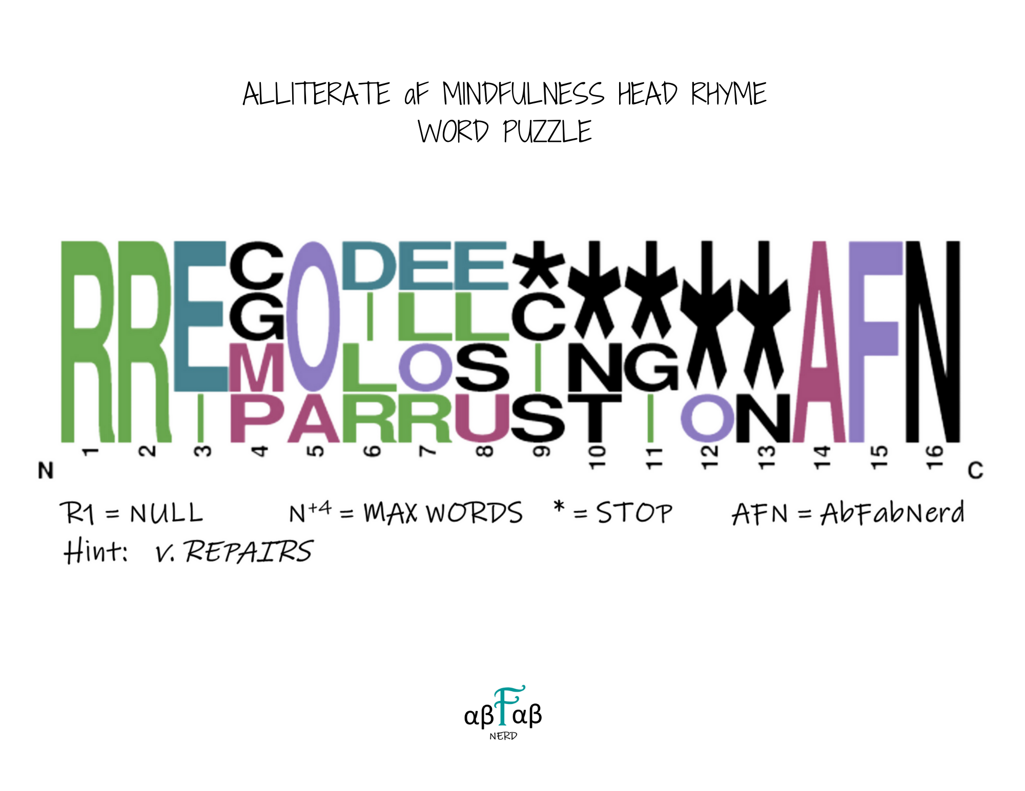 REPAIRS Alliteration WORD PUZZLE Daily Affirmations Digital Download Mental Health Mindfulness Printable PDF