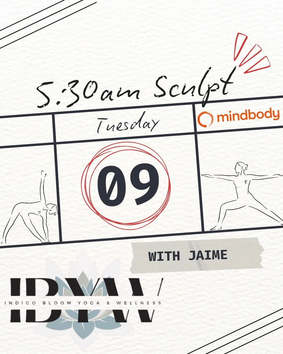 💥Tomorrow @ 5:30am added | Sculpt with @jaimepollert 💥
&bull;
Just in case, please make sure you check for any cancellations due to weather before you leave your house. Book now on MINDBODY! 😍
&bull;
#indigobloomyoga #sculptyoga #morningvibes  #ho