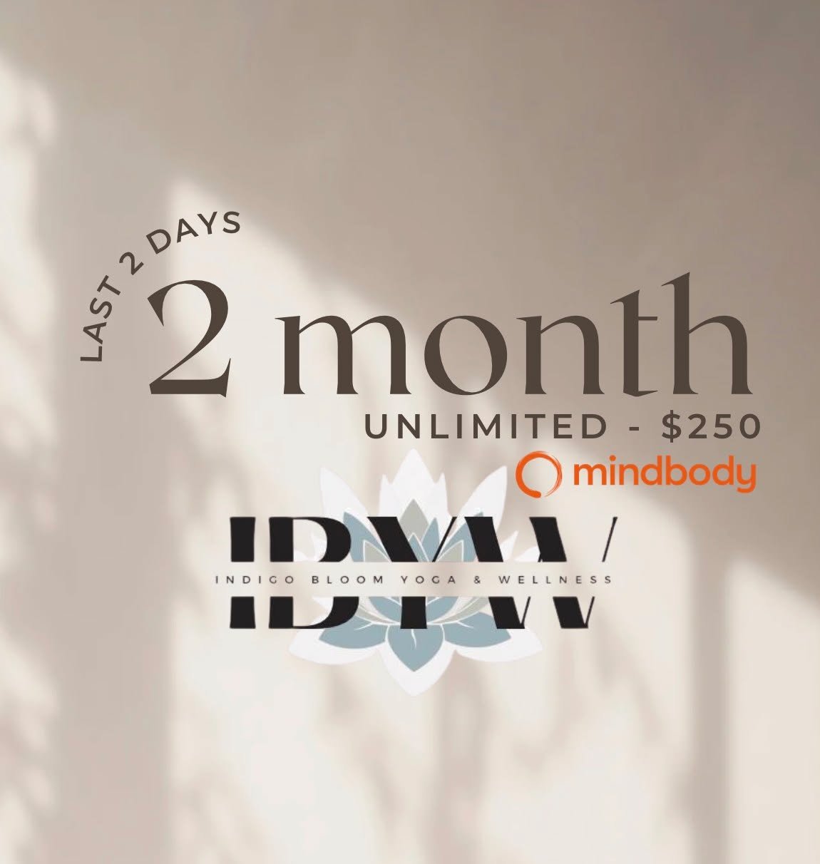 >Today &amp;&amp; Tomorrow<
Last two days to purchase your 2 month unlimited so you can still sweat it out on your mat until our last day❤✨