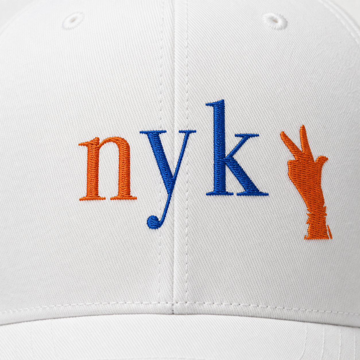 NYK Signature Three Embroidered Hat  White Closeup.png