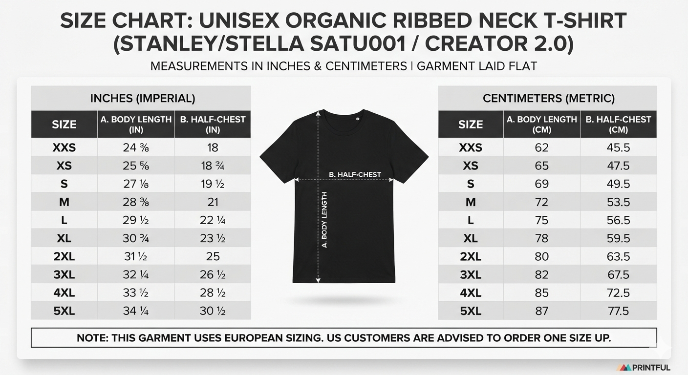 Size Chart Unisex Organic Ribbed Neck T-Shirt.png