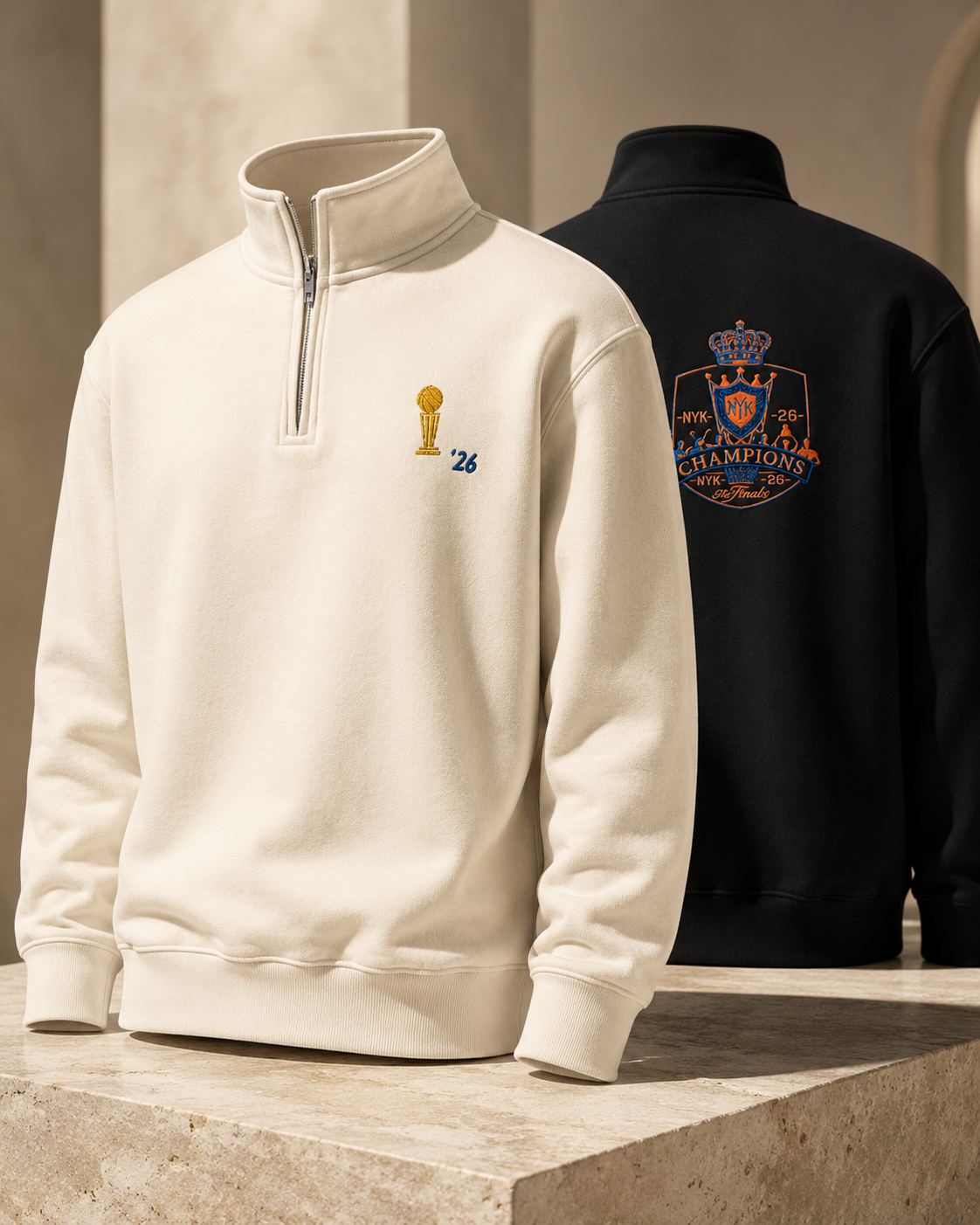 Quarter Zip White and Black Knicks Front and Back.png