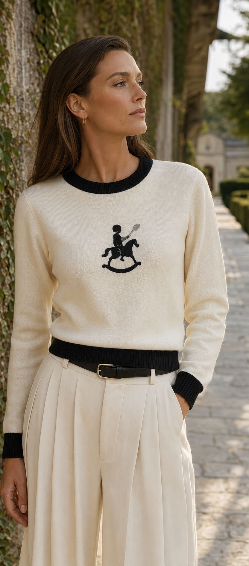 Black & White Crew Neck Sweater - Hand-Sewn