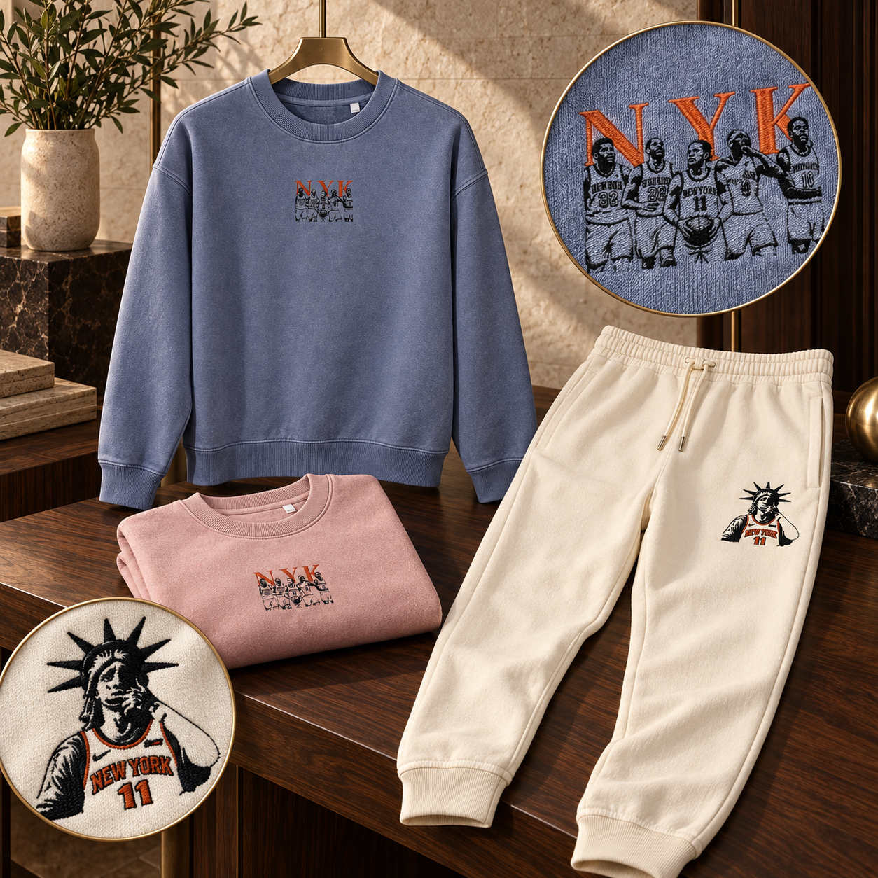 Slate-blue crewneck with cream joggers in a private-club setting 2.png