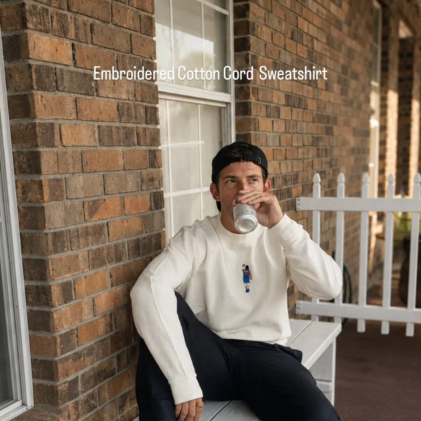 Embroidered Cotton Cord Sweatshirt. 

A cozy corded sweatshirt with a relaxed fit and a soft textured finish you'll reach for again and again. Perfect for layering on chilly mornings or winding down after a long day.

&bull; 100% cotton
&bull; Textur