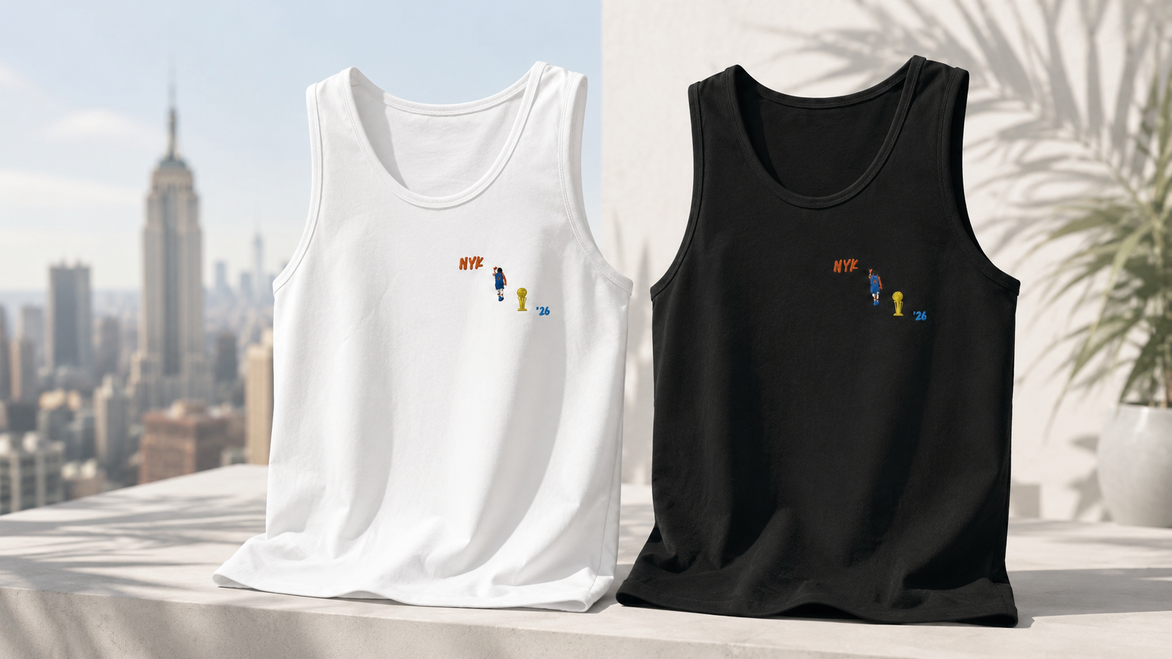 Knicks Brunson Championship '26 Embroidered Tank Top Black and White.png