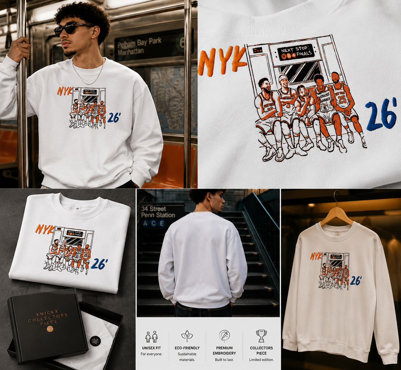 Knicks Collectors Piece. Embroidered Team Subway. Unisex Eco Sweatshirt copy