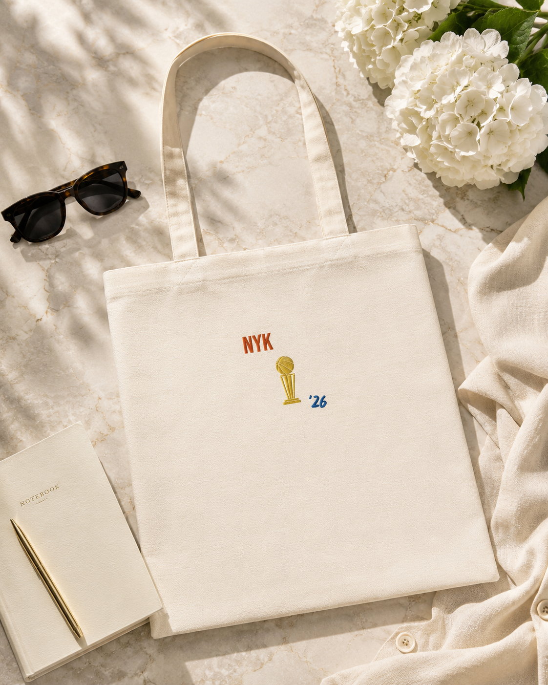 Knicks Embroidered Organic Tote Bag Lifestyle Laying Flat.png