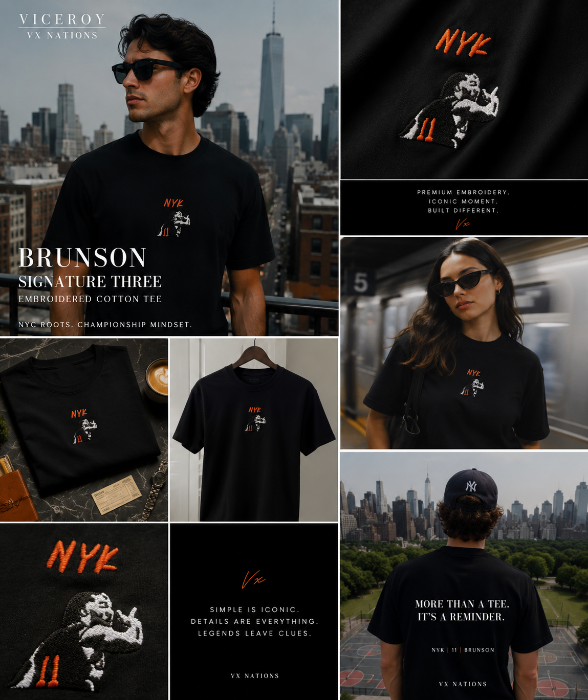 Knicks Brunson Signature Three Embroidered Cotton Tee Collage.png